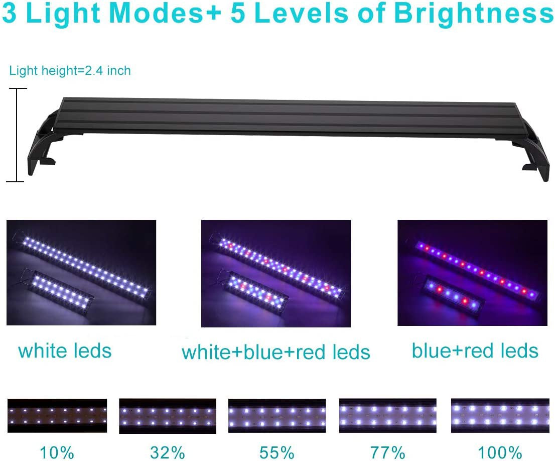 Maze Group 14W Full Spectrum Aquarium Light with Aluminum Alloy Shell Extendable Brackets, White Blue Red Leds, External Controller, for Freshwater Fish Tank (18-24 Inch)