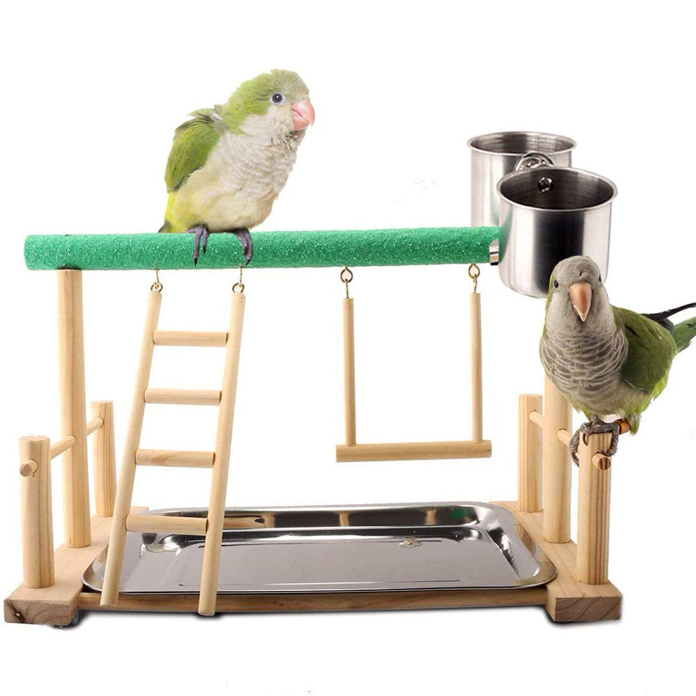 QBLEEV Parrots Playstand Bird Playground Wood Perch Gym Stand Playpen Ladder with Toys Exercise Playgym for Conure Lovebirds Animals & Pet Supplies > Pet Supplies > Bird Supplies > Bird Gyms & Playstands QBLEEV   