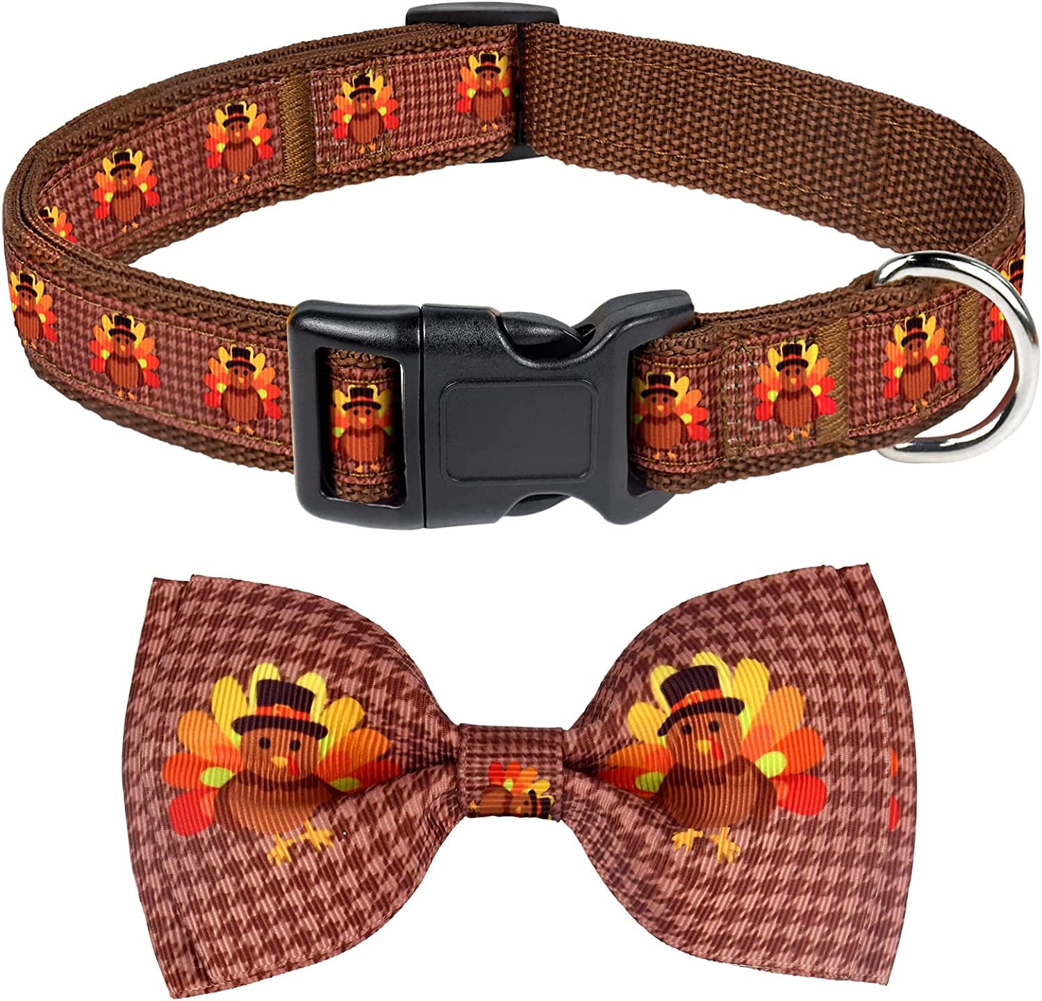 Malier Thanksgiving Dog Collar with Bowtie, Turkey Dog Collar Fall Dog Collar for Girl and Boy, Cute Adjustable Dog Collars Puppy Collar for Small Medium Large Dogs (Larger, Turkey-Brown) Animals & Pet Supplies > Pet Supplies > Dog Supplies > Dog Apparel Malier Turkey-brown Larger 