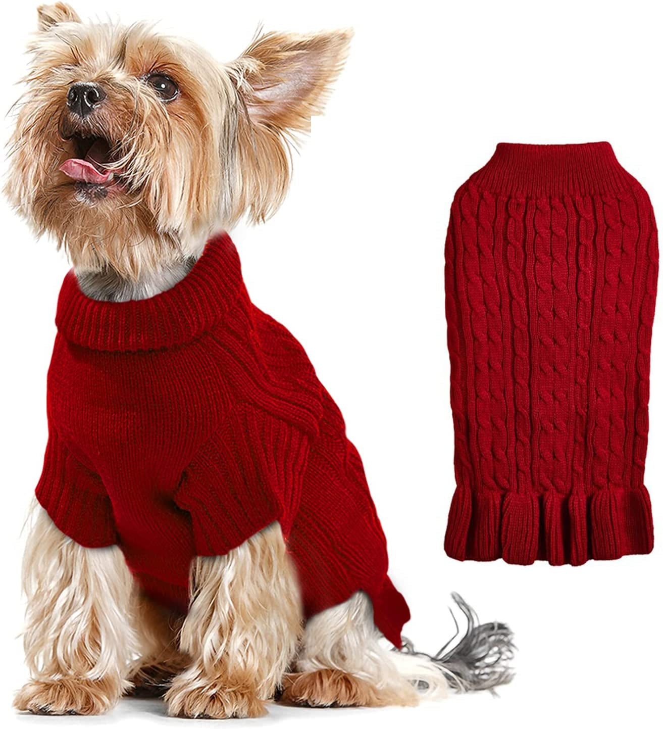 Dog Sweaters for Small Dogs Cute Pet Turtleneck Sweaters Puppy Knitted Sweater Dress Girl Boys Chihuahua Warm Winter Coat Clothes Doggie Outfits Apparel for Yorkie Christmas Animals & Pet Supplies > Pet Supplies > Dog Supplies > Dog Apparel LINHUI Red Medium(7-10lb) 