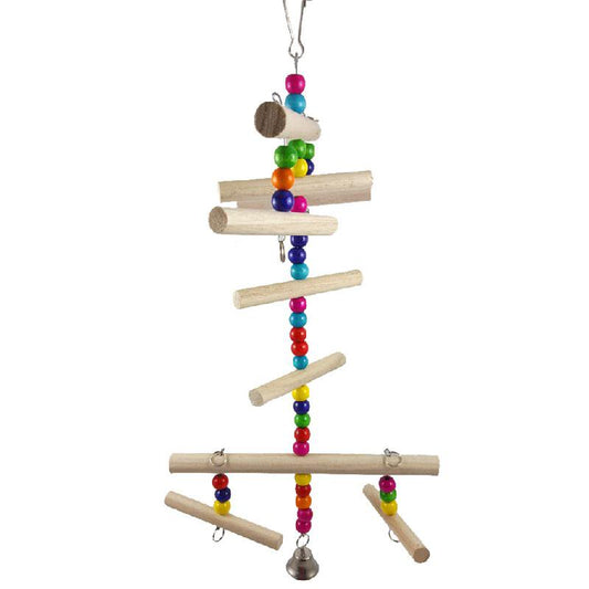 Bird Cage Toys Parrot Wood Perch Ladder Chew Toy Colorful Beads Wooden Blocks Animals & Pet Supplies > Pet Supplies > Bird Supplies > Bird Ladders & Perches Leimezsty   