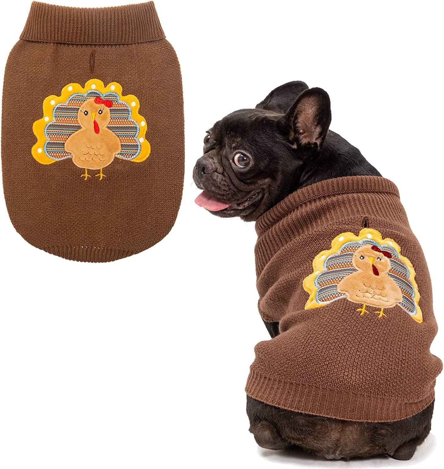 EXPAWLORER Dog Turtleneck Sweaters, Soft and Warm Pullover Knit Winter Clothes with Leash Hole, Turkey Pattern Pet Outfits Coats for Cold Weather Animals & Pet Supplies > Pet Supplies > Dog Supplies > Dog Apparel HAOBO Medium  