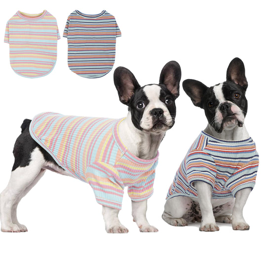 ROZKITCH 2-Pack Cotton Striped Dog Shirts for Dog Clothes Puppy Apparel T-Shirts Cat Tee Breathable Strechy Soft Cool Pet Shirts for Puppy Kitty Cats Small to Medium Dogs Animals & Pet Supplies > Pet Supplies > Cat Supplies > Cat Apparel ROZKITCH XS  