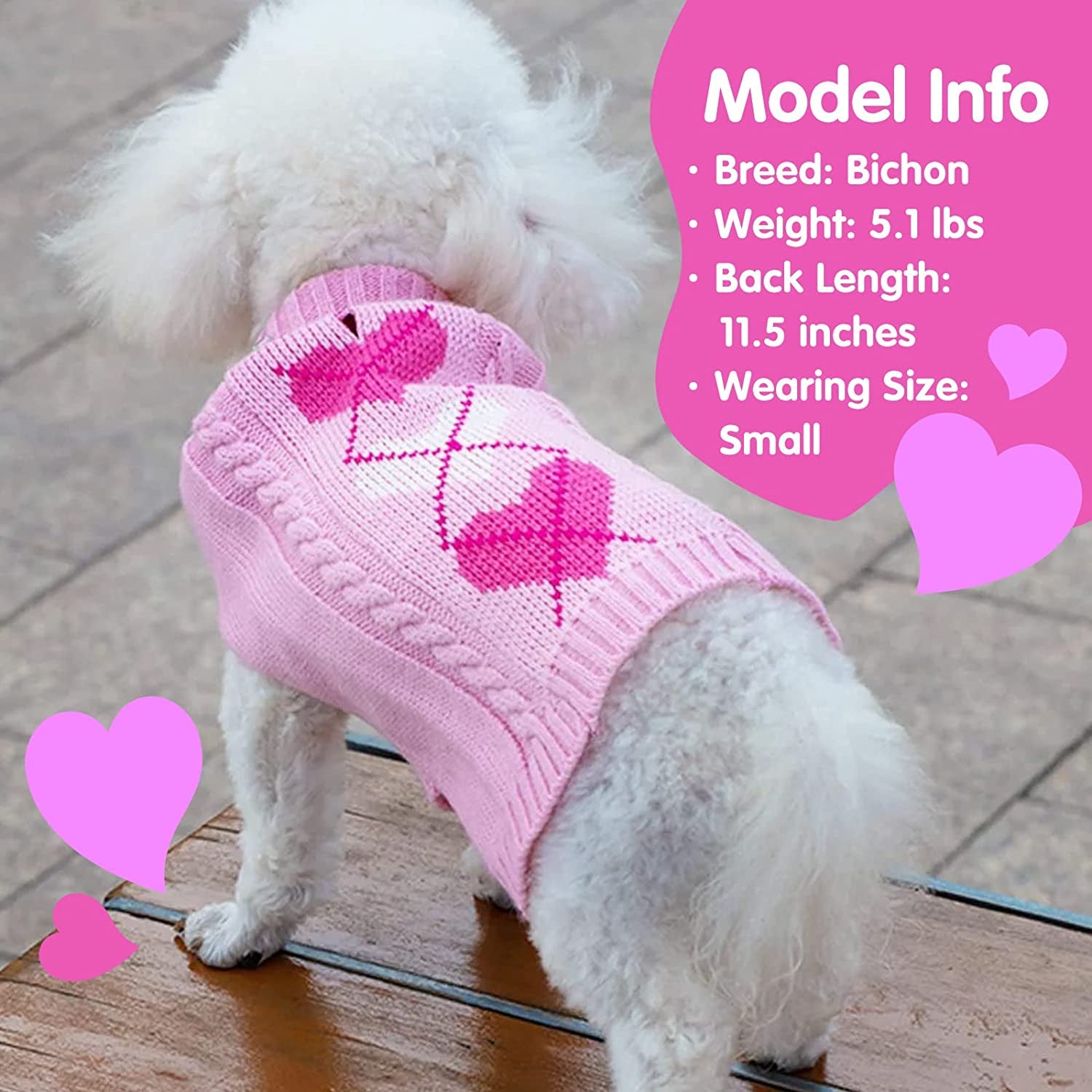 KYEESE Dogs Sweaters Valentine'S Day Pink Heart Pattern with Leash Hole Dog Sweater Knitwear Warm Puppy Sweater Animals & Pet Supplies > Pet Supplies > Dog Supplies > Dog Apparel kyeese   