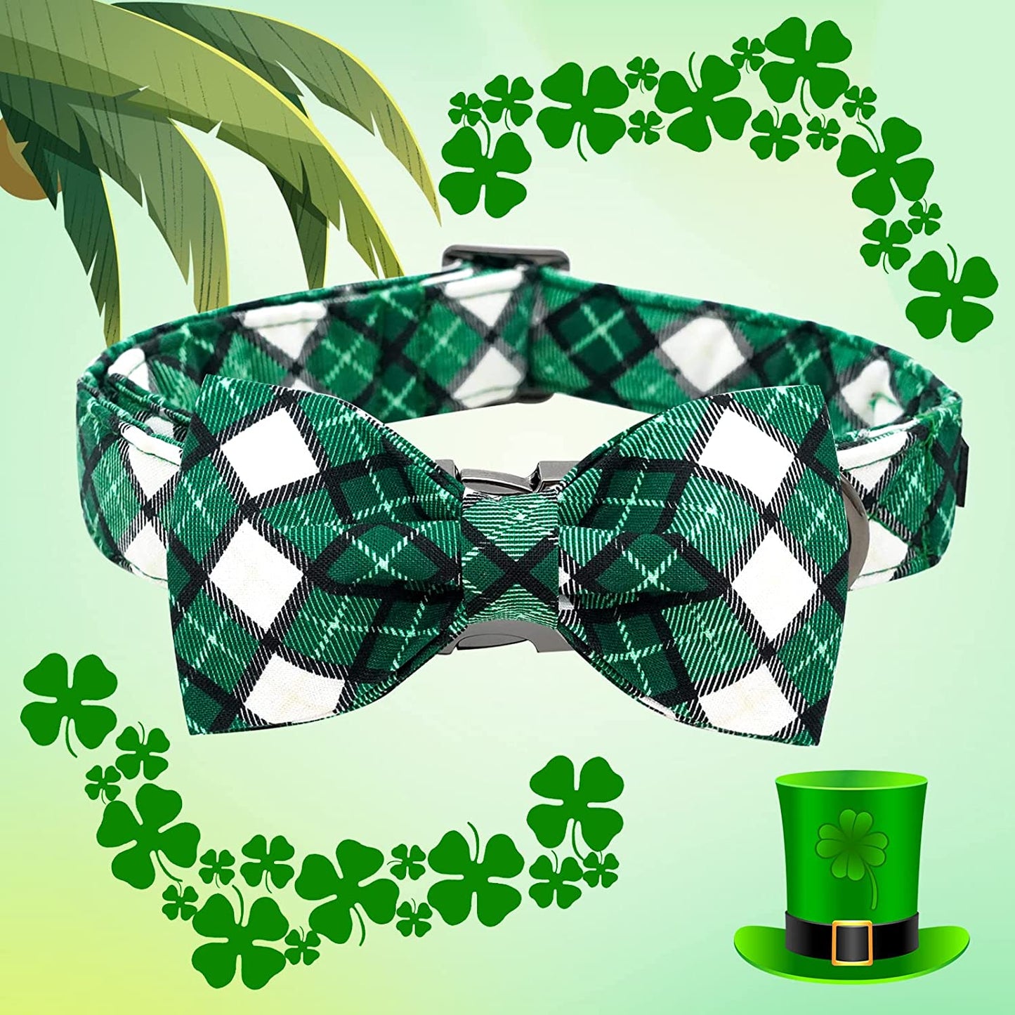 Elegant Little Tail St. Patrick'S Day Dog Collar, Dog Collar with Bow, Green Grid Dog Collar Pet Gift Dog Bowtie Adjustable Dog Collar for Medium Dogs Animals & Pet Supplies > Pet Supplies > Dog Supplies > Dog Apparel Elegant little tail   