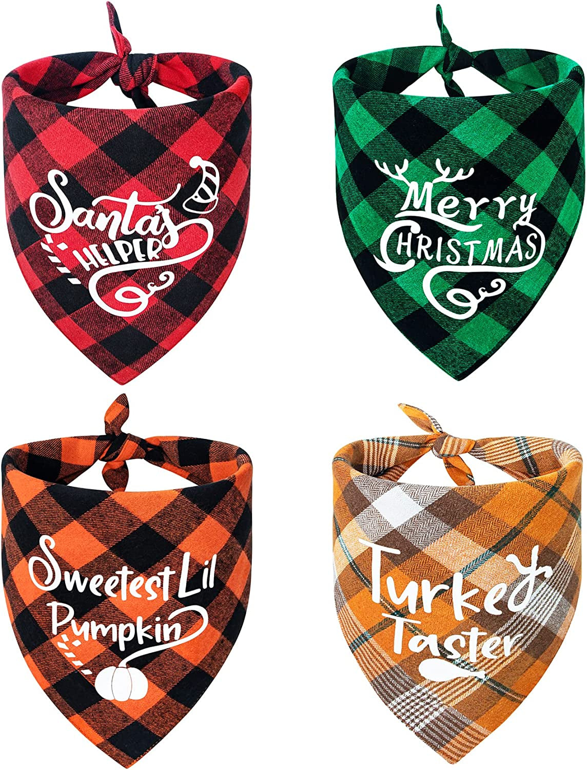 Roberly 4 Pack Holiday Dog Bandanas, Double-Layer Fall Dog Bandana, Autumn Thanksgiving Christmas Dog Bandanas for Small Medium Large Dogs, Triangle Dog Scarf Puppy Costume Bibs Pet Gifts Xmas Decor Animals & Pet Supplies > Pet Supplies > Dog Supplies > Dog Apparel Roberly   