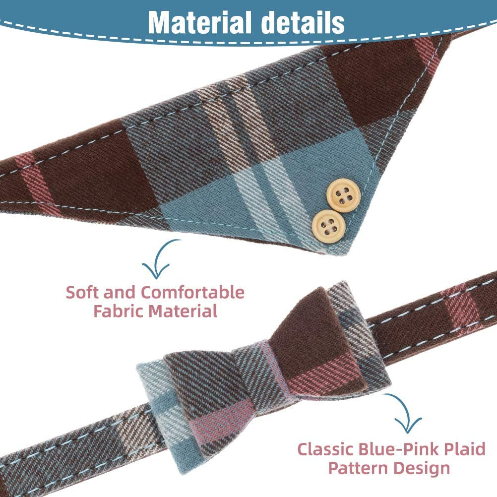 EXPAWLORER Dog Collar and Leash Set - Classic Plaid Dog Bow Tie and Dog Bandana Collar with Bell, Dog Leash Tangle Free, Adjustable Collars for Small Medium Large Dogs Cats, Holiday Ideal Gift Animals & Pet Supplies > Pet Supplies > Dog Supplies > Dog Apparel EXPAWLORER   