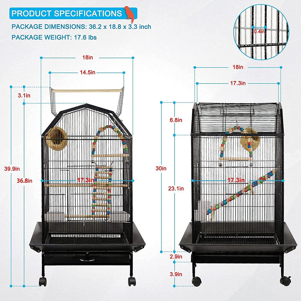 Bird Cage Open Top Standing Parrot Parakeet Cage with Rolling Stand Large Metal Bird Flight Cage for Conure Parekette Cockatiel Finch Macaw Cockatoo Pet House,Black,Height 34 Inch Animals & Pet Supplies > Pet Supplies > Bird Supplies > Bird Cages & Stands KOUPA   