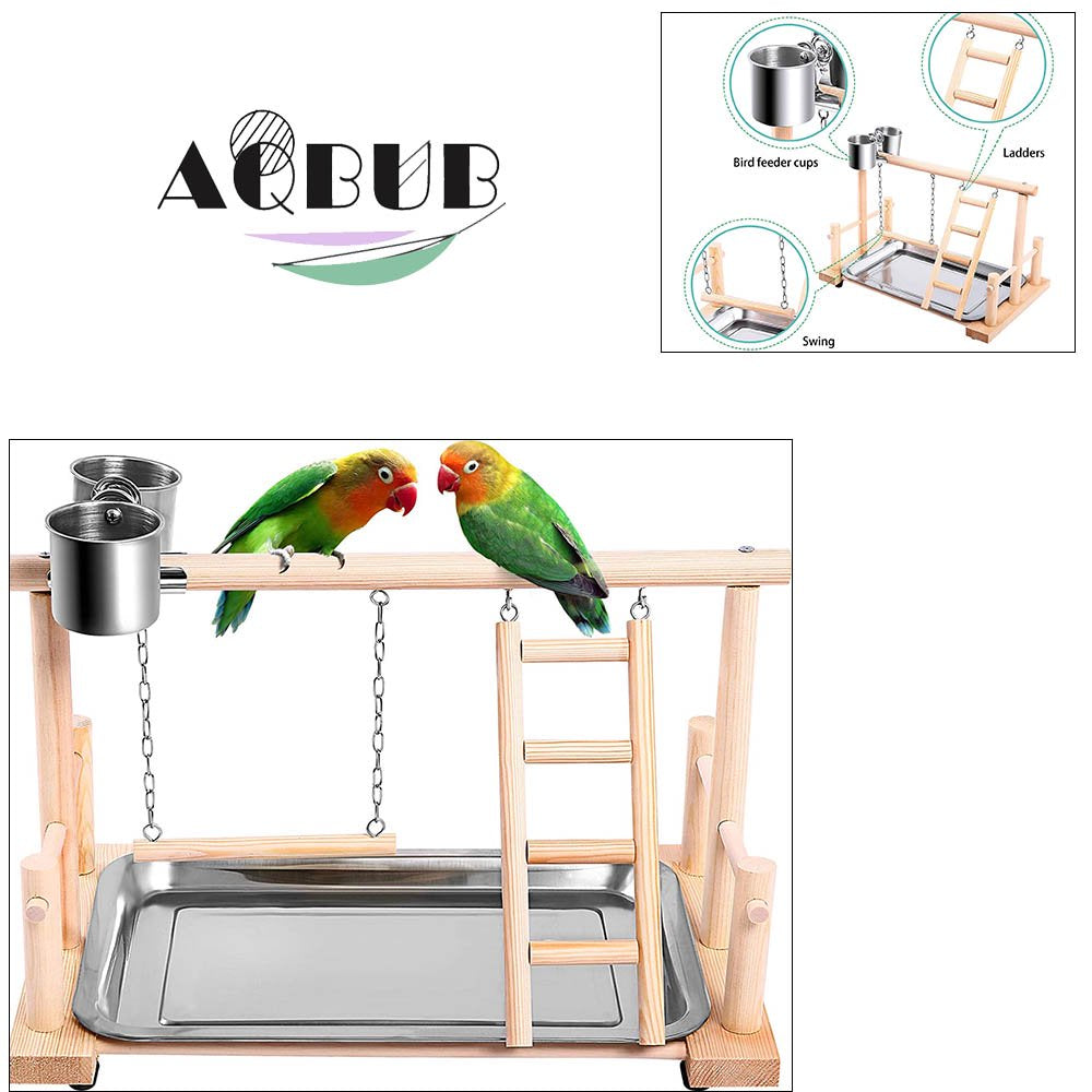 Bird Playground Parrot Wooden Perch Play Frame Standing Play Fence Ladder Feeding Seed Cup, Bird Rope, Toy Exercise Play Parrots, Conures, Parakeets, Finches Small Animals Animals & Pet Supplies > Pet Supplies > Bird Supplies > Bird Ladders & Perches KOL PET   