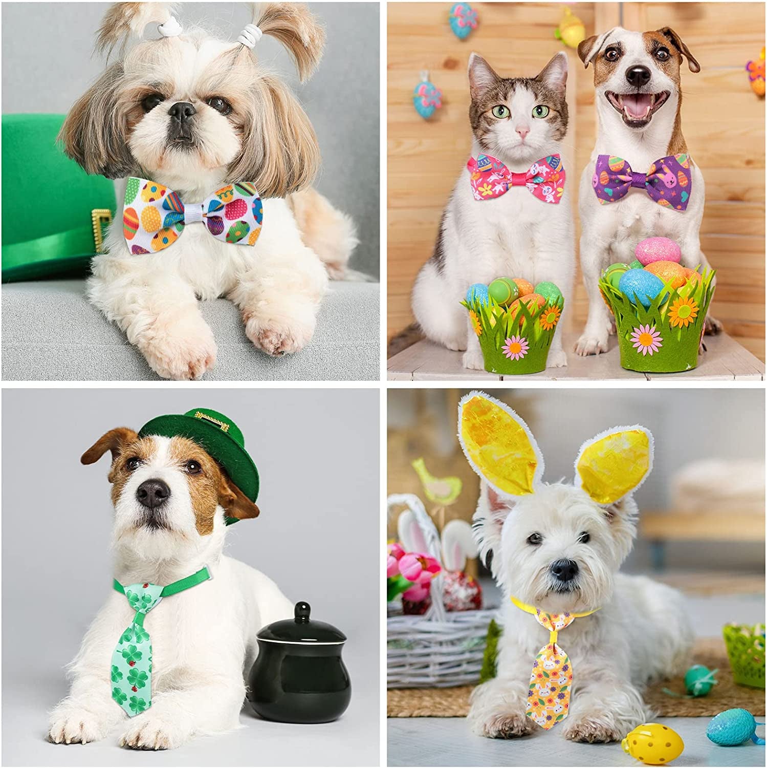 80 Pieces St. Patrick'S Day Dog Bow Ties and Easter Dog Ties Sets with Adjustable Easter Bowtie Necktie Collars Shamrock Egg Rabbit Pattern Bows Dog Grooming Accessories for Small Middle Dogs Animals & Pet Supplies > Pet Supplies > Dog Supplies > Dog Apparel Reginary   