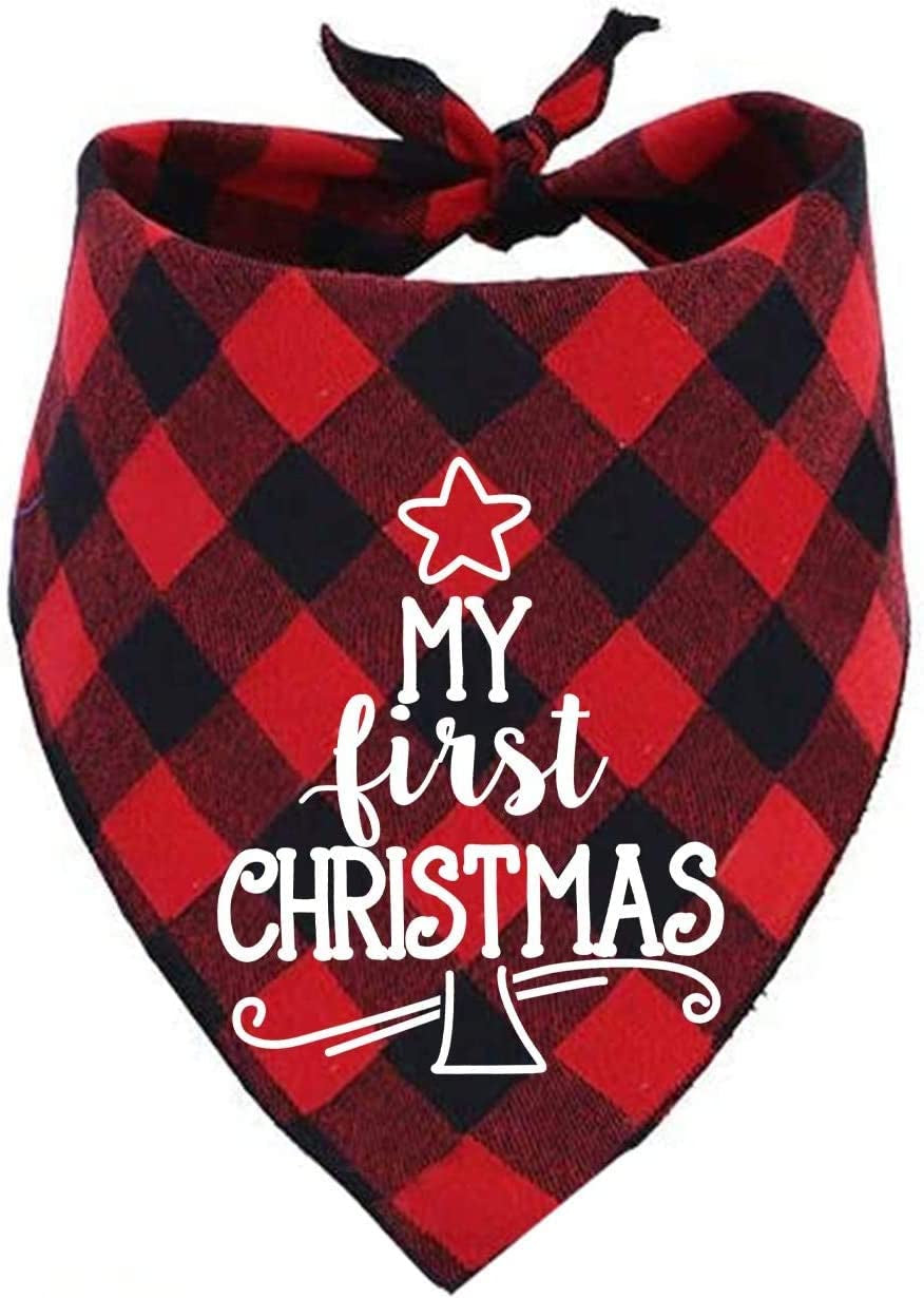 Dog First Christmas Bandana,Red Plaid Xmas Puppy Scarf Animals & Pet Supplies > Pet Supplies > Dog Supplies > Dog Apparel JPB Red  