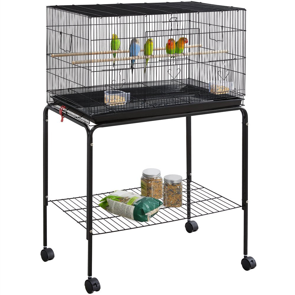 Smilemart 47" Metal Bird Cage with Slide-Out Tray and Rolling Stand, Black Animals & Pet Supplies > Pet Supplies > Bird Supplies > Bird Cages & Stands SmileMart Black  