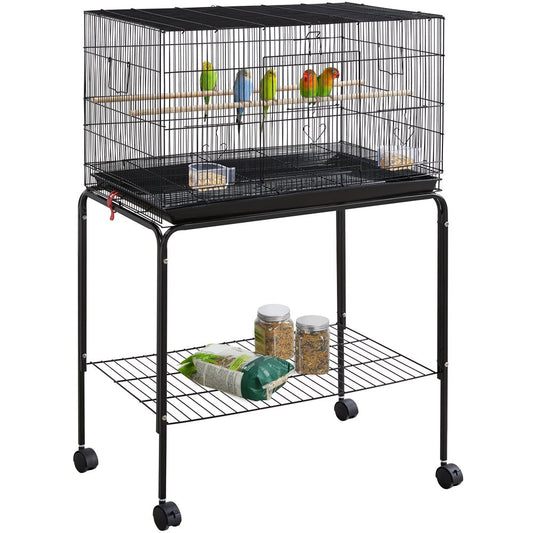 Smilemart 47" Metal Bird Cage with Slide-Out Tray and Rolling Stand, Black Animals & Pet Supplies > Pet Supplies > Bird Supplies > Bird Cages & Stands SmileMart Black  