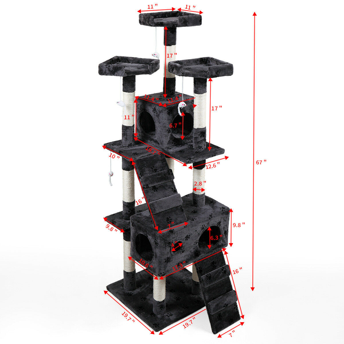 Veryke 67" Cat Tree, Cat Towers and Condo Furniture for Kitten, Activity Tower for Pet Kitty, Play House with Scratching Posts, Gray Animals & Pet Supplies > Pet Supplies > Cat Supplies > Cat Furniture Veryke   