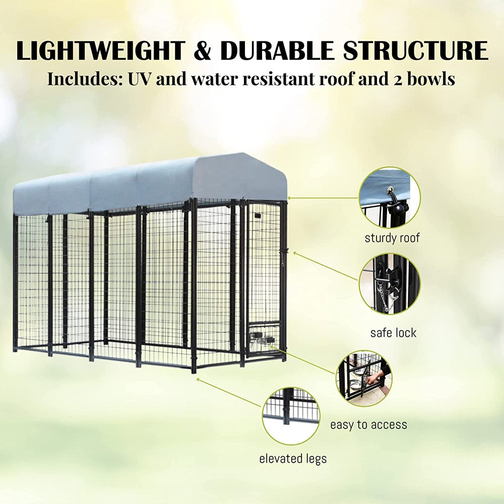 Outdoor Dog Kennel - 8X4X6 outside Dog Kennel for Large Dogs with Roof - Large Dog Run with Chain Link Fence