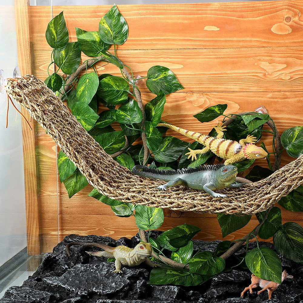 Reptile Lizard Habitat Accessories Include 29.52 X 7.08 Inch Lizard Hammock, Jungle Climber Vines Flexible Leaves Habitat Reptile Decor with Suction Cups for Bearded Dragons Iguanas and Other Reptil Animals & Pet Supplies > Pet Supplies > Small Animal Supplies > Small Animal Habitat Accessories ASD Lighting   