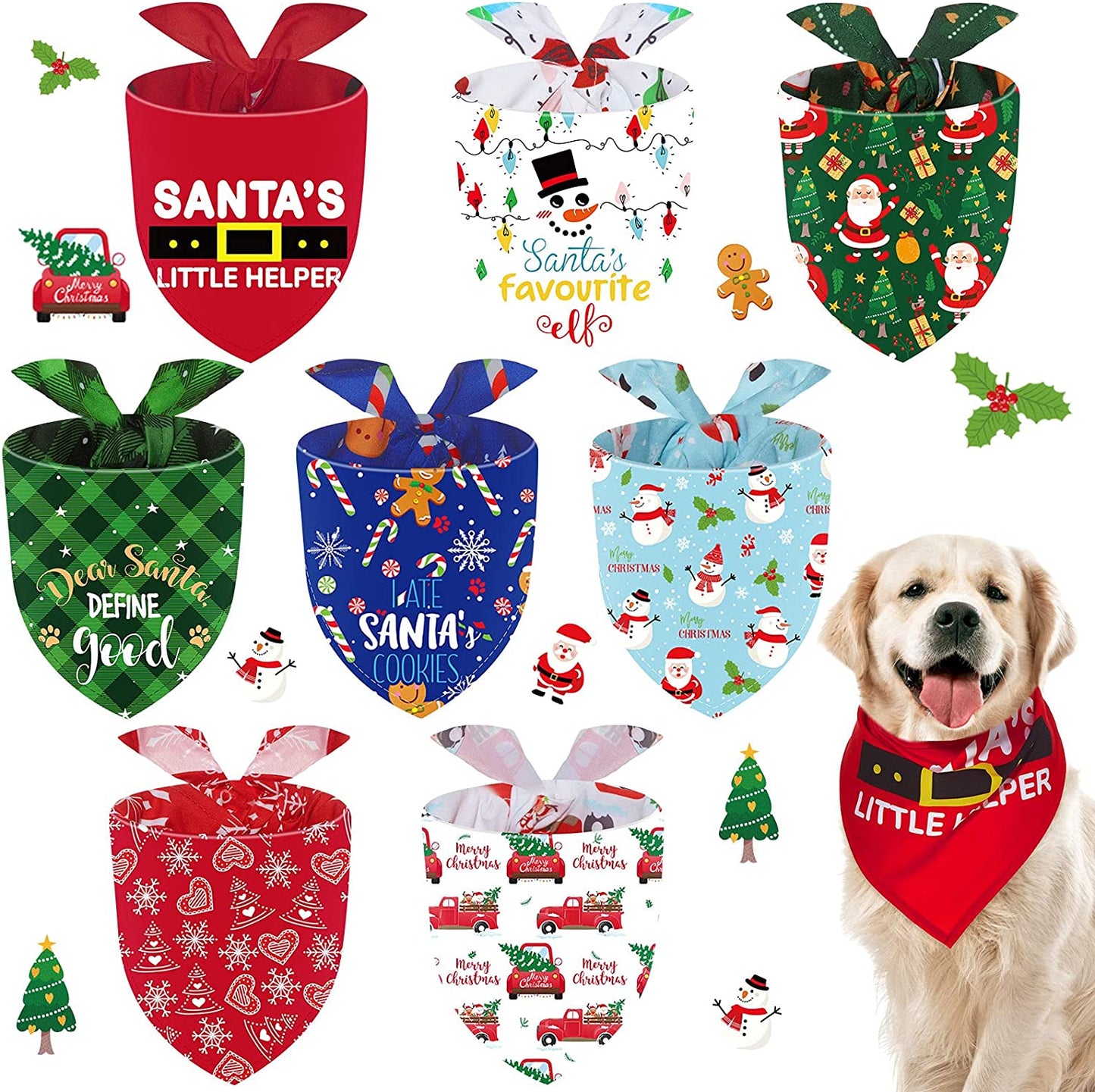 8 Pieces Christmas Dog Bandanas Classic Buffalo Plaid Dog Scarf Xmas Pet Bandanas Snowman Snowflake Pet Triangle Bib for Christmas Holiday Pets Cats Accessories Costume Supply (Cute Pattern,Medium) Animals & Pet Supplies > Pet Supplies > Dog Supplies > Dog Apparel Frienda Chic Pattern Medium 