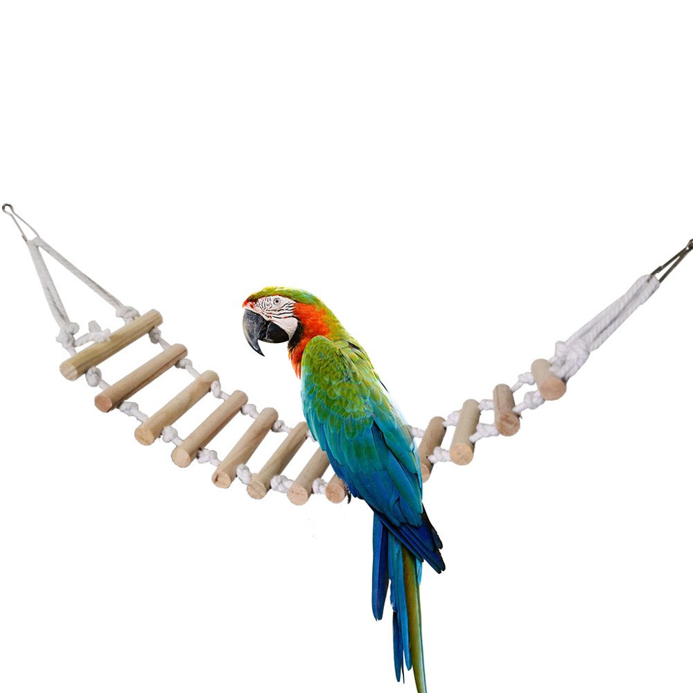 Bird Swing Perch Ladder Rope Bridge Wooden Chew Toy for Medium Parrots Animals & Pet Supplies > Pet Supplies > Bird Supplies > Bird Ladders & Perches NEWLYFOND   