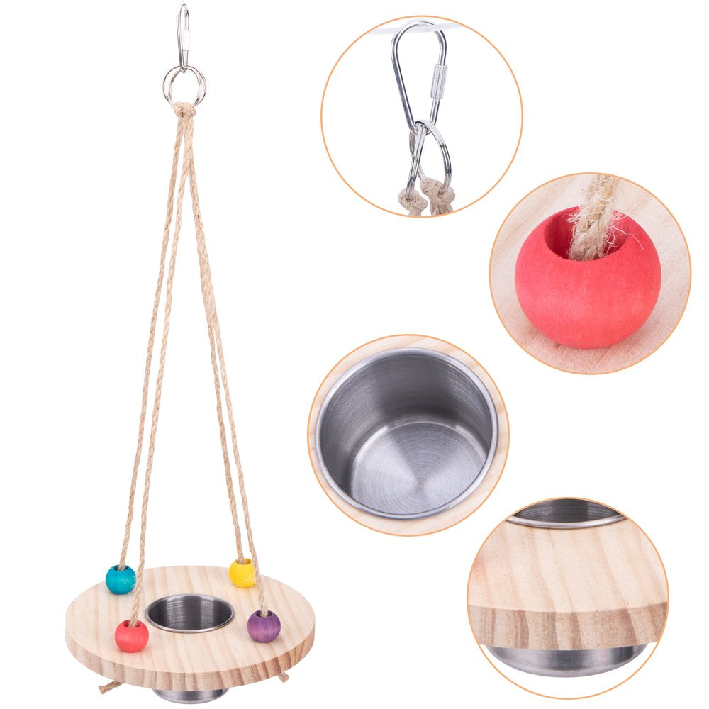 Meidiya Parrot Swing Stand with Bird Water Feeder,Hanging Natural Wooden Bird Stands with Stainless Steel Birdcage Food Bowls,Perch Toys for Pet Parakeet Cockatiel Conure Parrot Animals & Pet Supplies > Pet Supplies > Bird Supplies > Bird Cages & Stands Meidiya   