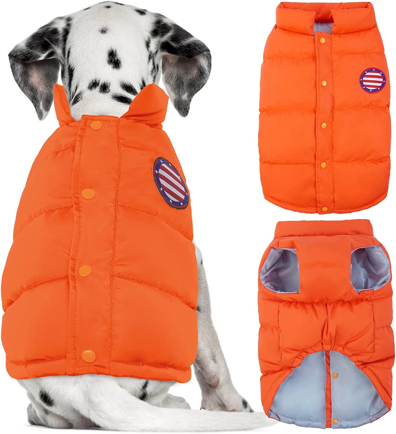 Kuoser Dog Winter Coat Padded Vest, Windproof Dogs Puffer Jacket, Warm Soft Puppy Cold Weather Clothes Doggie Insulated Outwear, Lightweight Pet Winter Outdoor Costume for Small Medium Dogs, XS-XL Animals & Pet Supplies > Pet Supplies > Dog Supplies > Dog Apparel Kuoser Orange Large (Chest Girth: 24.4") 