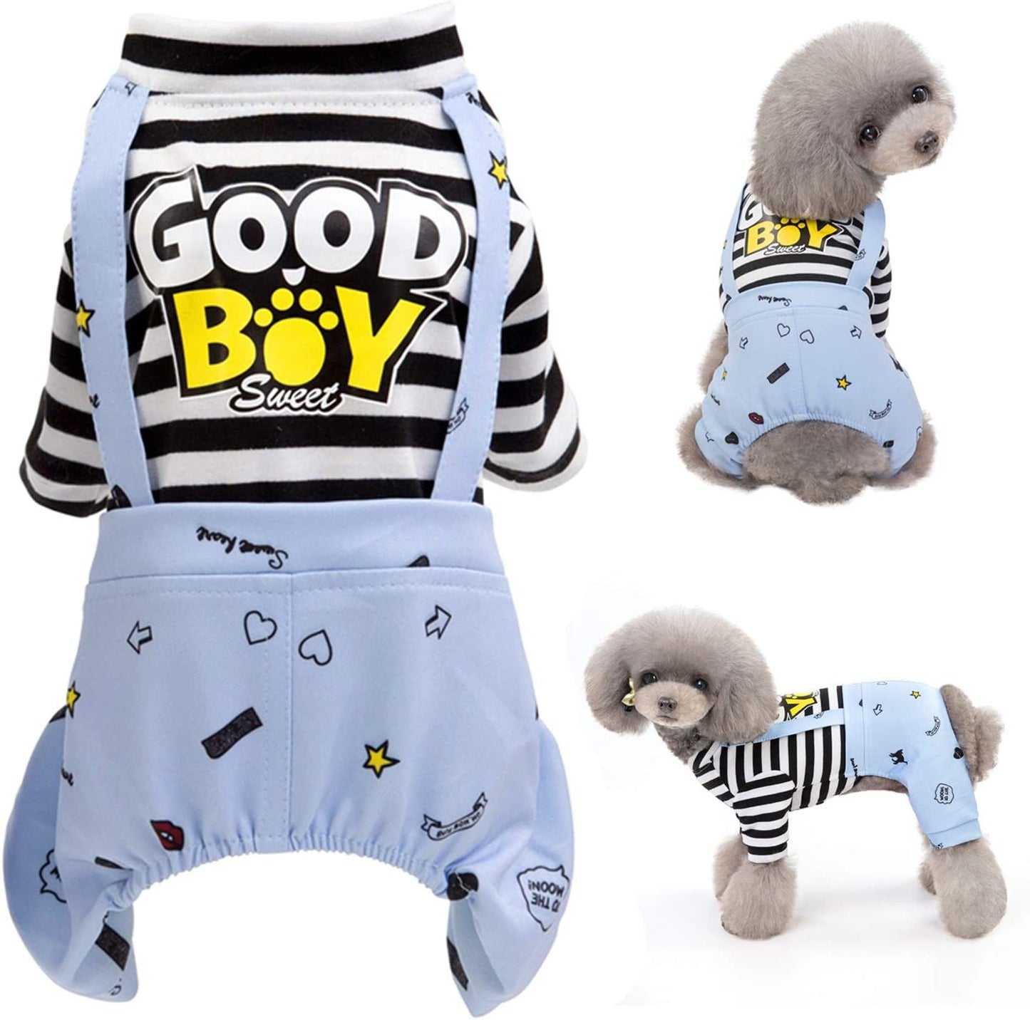 Brocarp Dog Clothes Striped Onesie Puppy Shirt, Cute Dog Pajamas Bodysuit Coat Jumpsuit Overalls Soft Comfort Pjs Apparel Costume, Dog Outfit for Small Medium Large Dogs Cats Kitten Boy Girl Animals & Pet Supplies > Pet Supplies > Dog Supplies > Dog Apparel Brocarp Blue Large 