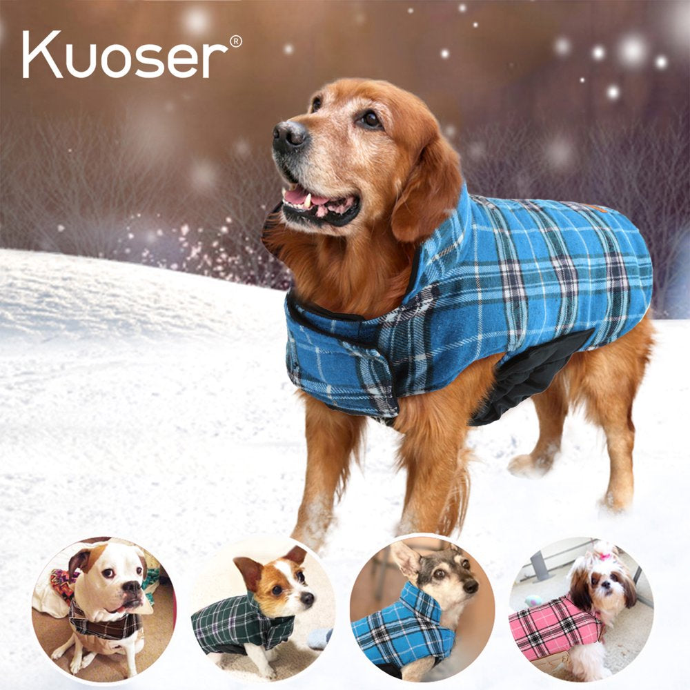 Kuoser Cozy Waterproof Windproof Reversible British Style Plaid Dog Vest Winter Coat Warm Dog Apparel for Cold Weather Dog Jacket for Small Medium Large Dogs with Furry Collar (XS - 3XL) Animals & Pet Supplies > Pet Supplies > Dog Supplies > Dog Apparel Kuoser   