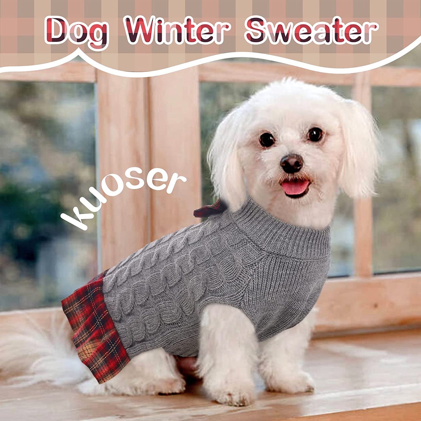 Kuoser Dog Sweater, Dog British Style Sweater Dress Warm Dog Sweaters Knitwear Vest Turtleneck Pullover Dog Coat for Small Medium Dogs Puppies Bulldog for Fall Winter with Leash Hole M Animals & Pet Supplies > Pet Supplies > Dog Supplies > Dog Apparel Kuoser   