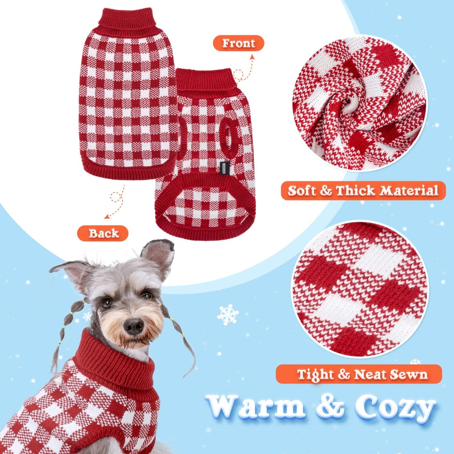 Dog Sweater, Nobleza Turtleneck Thick Knitted Cat Sweater with Classic Plaid Pattern, Warm & Soft Dog Christmas Outfit for Small Medium Large Dogs Puppies Cats Animals & Pet Supplies > Pet Supplies > Dog Supplies > Dog Apparel Nobleza   