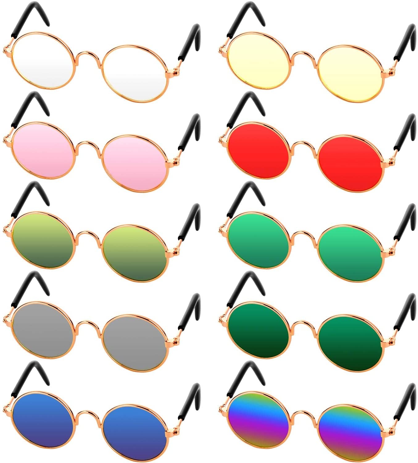 10 Piece Cat Dog Sunglasses Funny Pet Glasses round Halloween Metal Cat Classic Retro Sunglasses Pet Hippie Cute Dog Cat Cosplay Party Costume Photo Props Halloween Cosplay Glasses (Mixed Color) Animals & Pet Supplies > Pet Supplies > Dog Supplies > Dog Apparel Frienda Mixed Color  