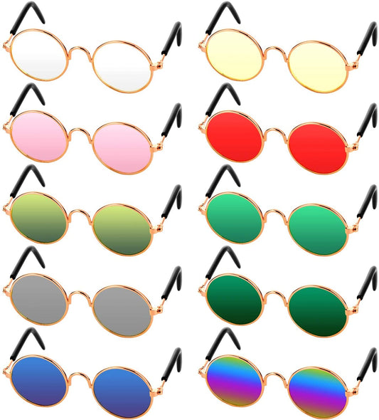 10 Piece Cat Dog Sunglasses Funny Pet Glasses round Halloween Metal Cat Classic Retro Sunglasses Pet Hippie Cute Dog Cat Cosplay Party Costume Photo Props Halloween Cosplay Glasses (Mixed Color) Animals & Pet Supplies > Pet Supplies > Dog Supplies > Dog Apparel Frienda Mixed Color  