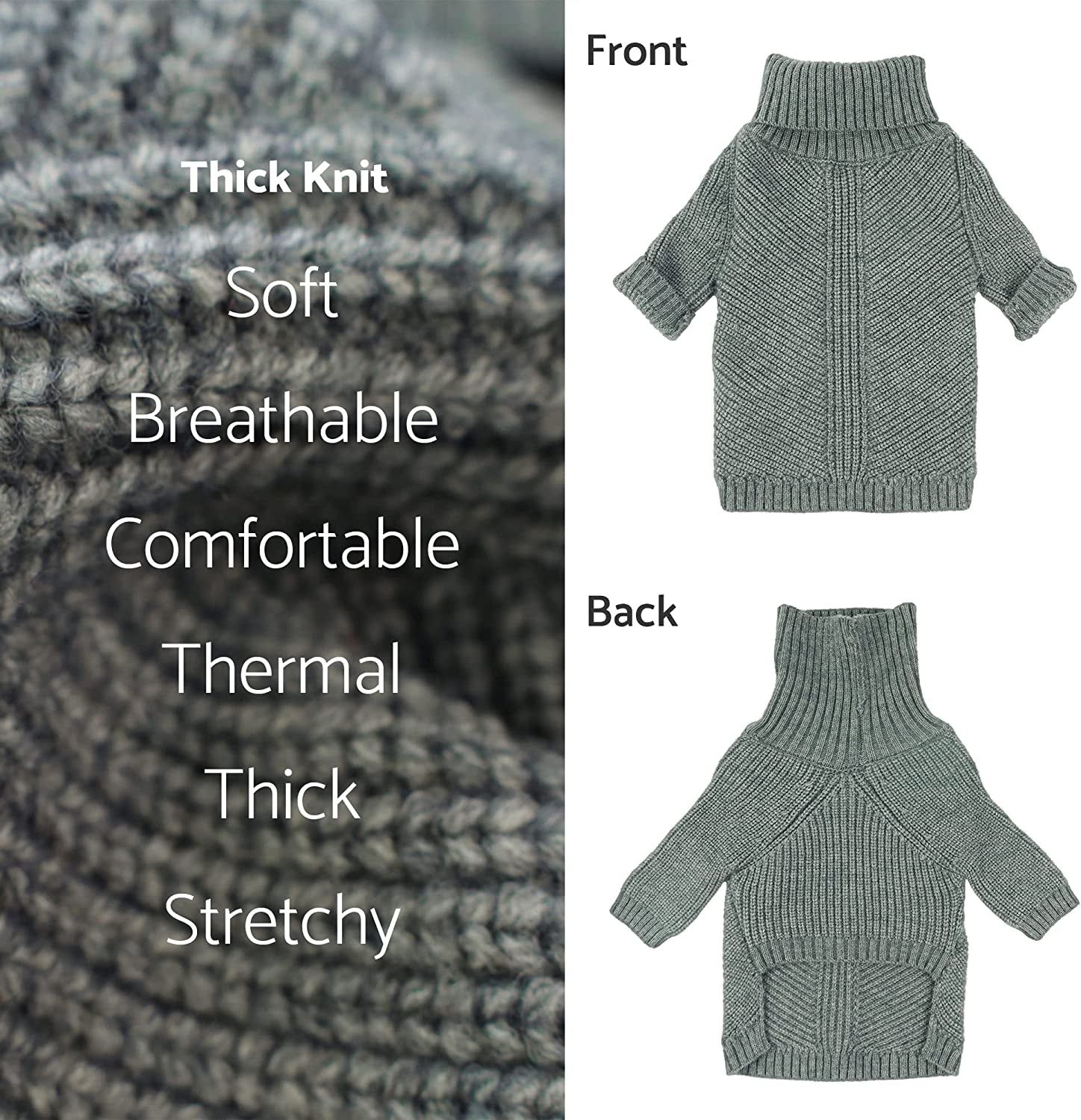 Fitwarm Dog Turtleneck Sweater, Thermal Knitted Pet Coat, Dog Winter Clothes for Small Dogs, Cat Apparel, Heather Grey, Small Animals & Pet Supplies > Pet Supplies > Dog Supplies > Dog Apparel Fitwarm   