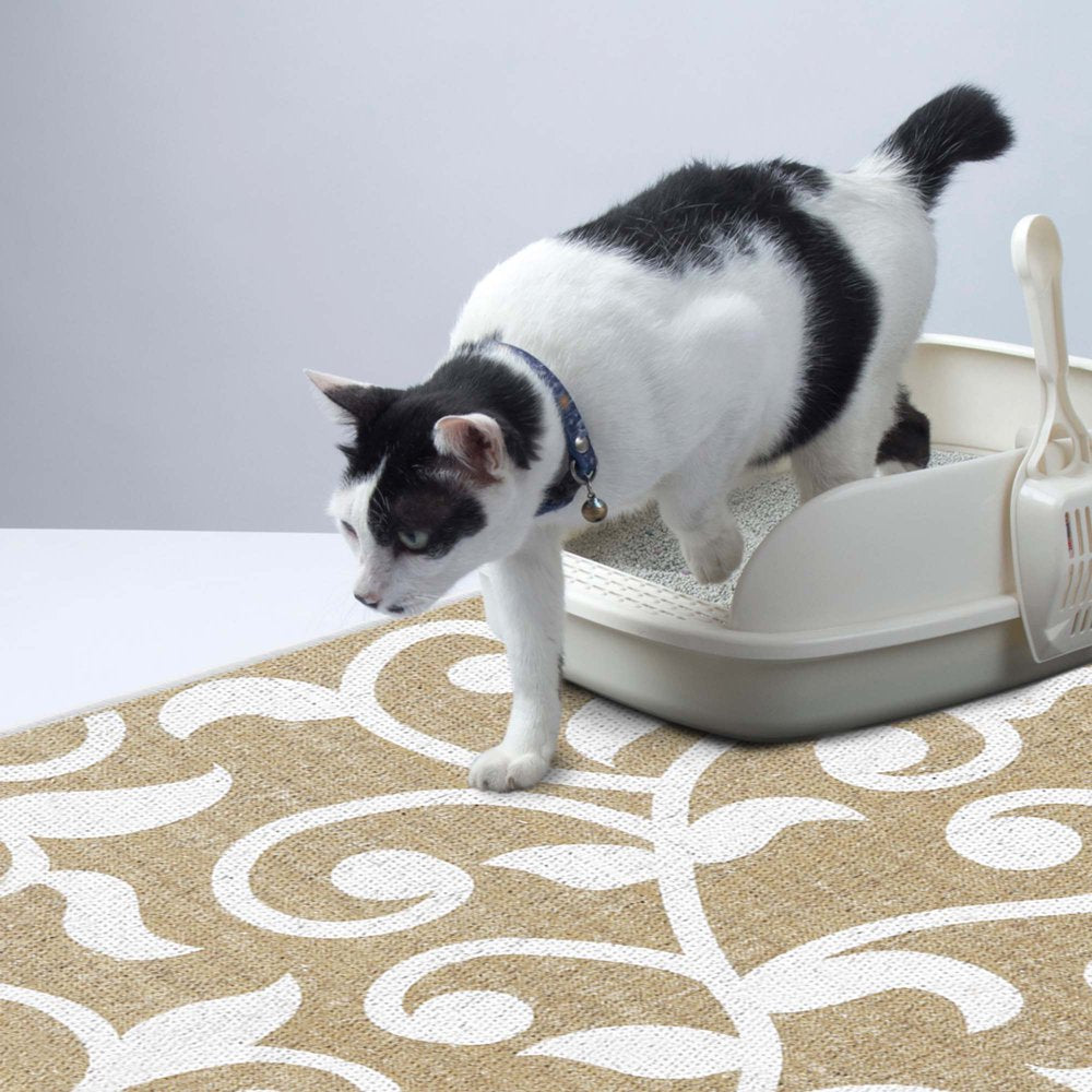 Sussexhome Pets Ultra-Thin Cat and Dog Litter Mat for Litter Box - Washable Soft Natural Cotton Cat and Dog Litter Trapping Mat - Paws-Kind Slip Resistant Litter Catching Mat Animals & Pet Supplies > Pet Supplies > Cat Supplies > Cat Litter Box Mats SUSSEXHOME 24" x 44" Floral-Beige 