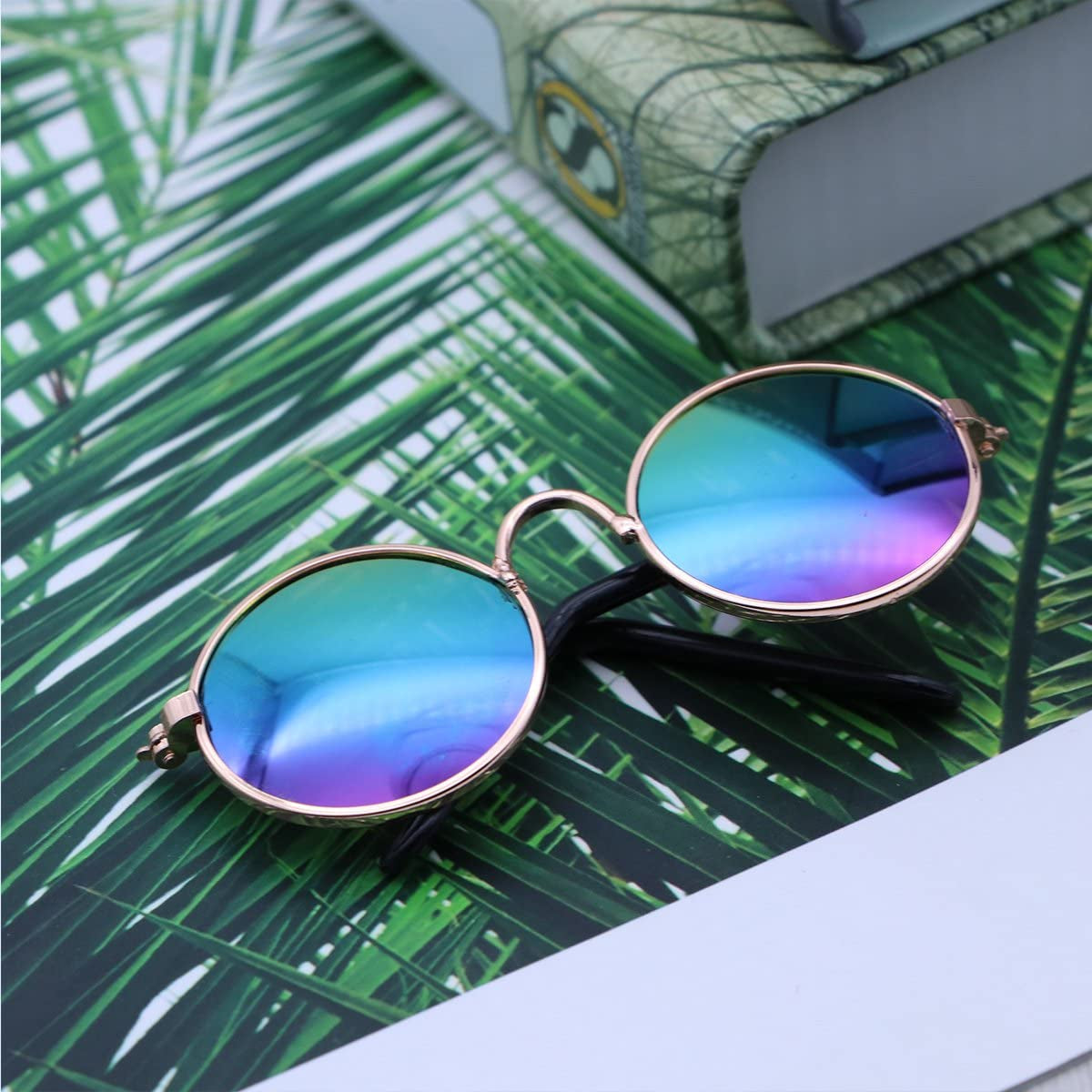 POPETPOP Fashion Pet Sunglasses, Puppy Kitty Cool Glasses, Small Pet Dogs Eyewear Cats Sunglasses Pet Photos Props (Blue-Green) Animals & Pet Supplies > Pet Supplies > Dog Supplies > Dog Apparel POPETPOP   