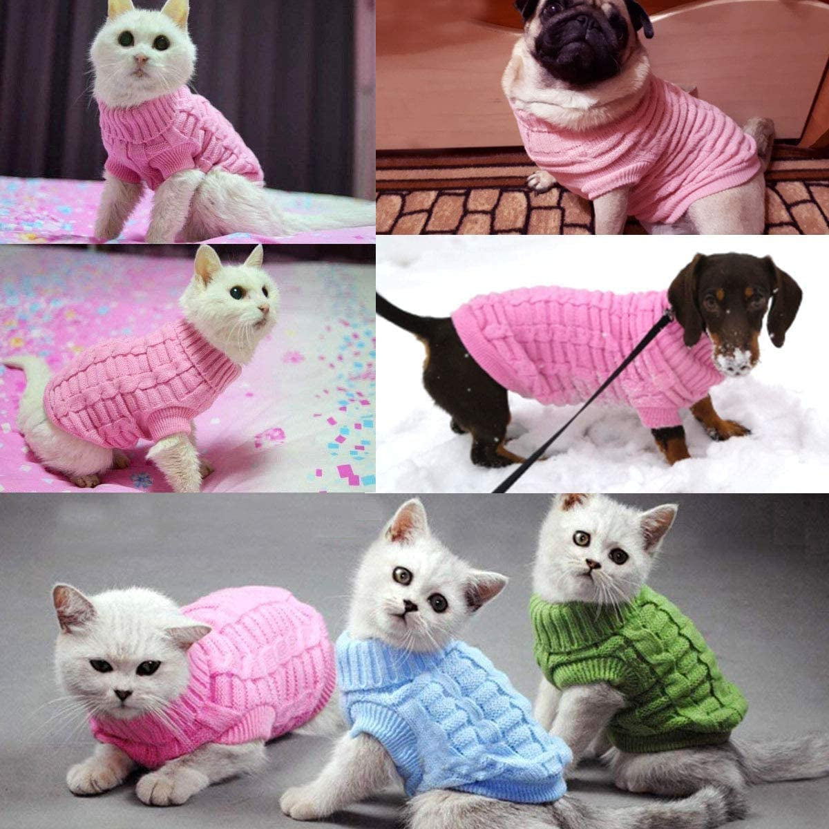 Cat Dog Sweater for Cats and Small Dogs, Warm Soft Cat Dog Turtleneck Braid Plait Knitwear with Fabric Flower Clip Decor (S, Pink) Animals & Pet Supplies > Pet Supplies > Dog Supplies > Dog Apparel Aillion   