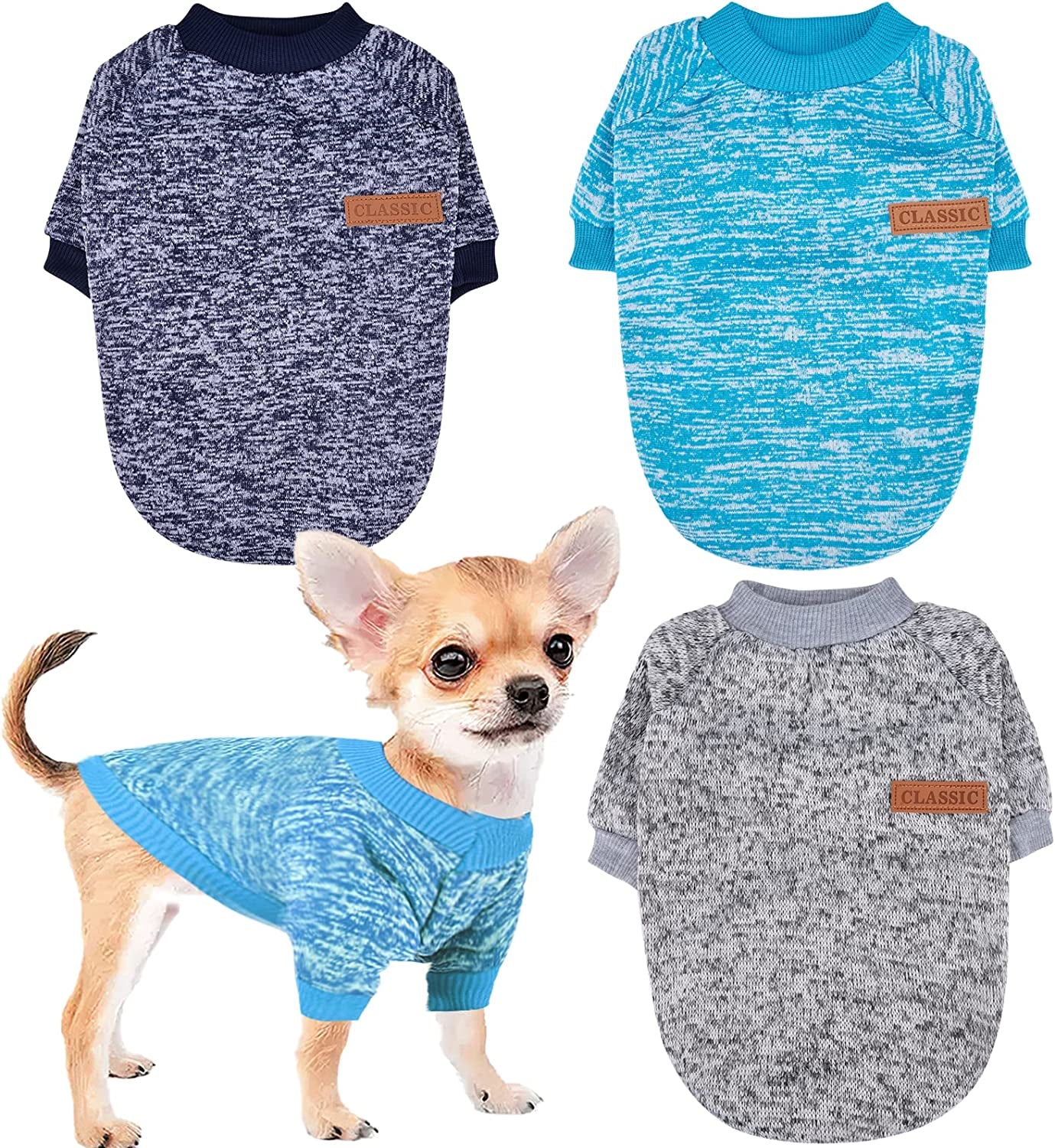 Chihuahua Sweaters for Dogs Puppy Hoodie with Pocket Tiny Dog Clothes Winter Fleece Warm Pet Doggie Sweatshirt for Small Girls Boys Yorkie Extra Small Dog Clothes XXS XS S, 2 Pieces (Xx-Small) Animals & Pet Supplies > Pet Supplies > Dog Supplies > Dog Apparel Sebaoyu blue,grey,green X-Small 