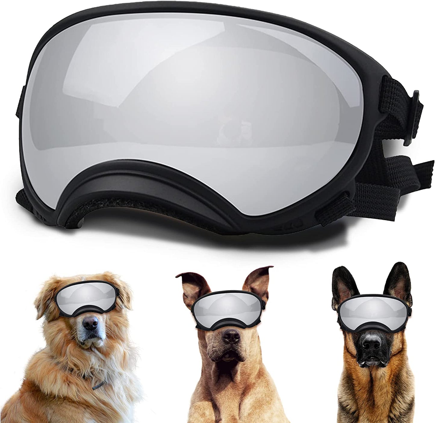 Large Dog Sunglasses, Dog Goggles with Adjustable Strap UV Protection Winproof Dog Puppy Sunglasses, Suitable for Medium-Large Dog Pet Glasses, Dogs Eyes Protection Animals & Pet Supplies > Pet Supplies > Dog Supplies > Dog Apparel NICERINC PET Black Frame&Silver Lens  