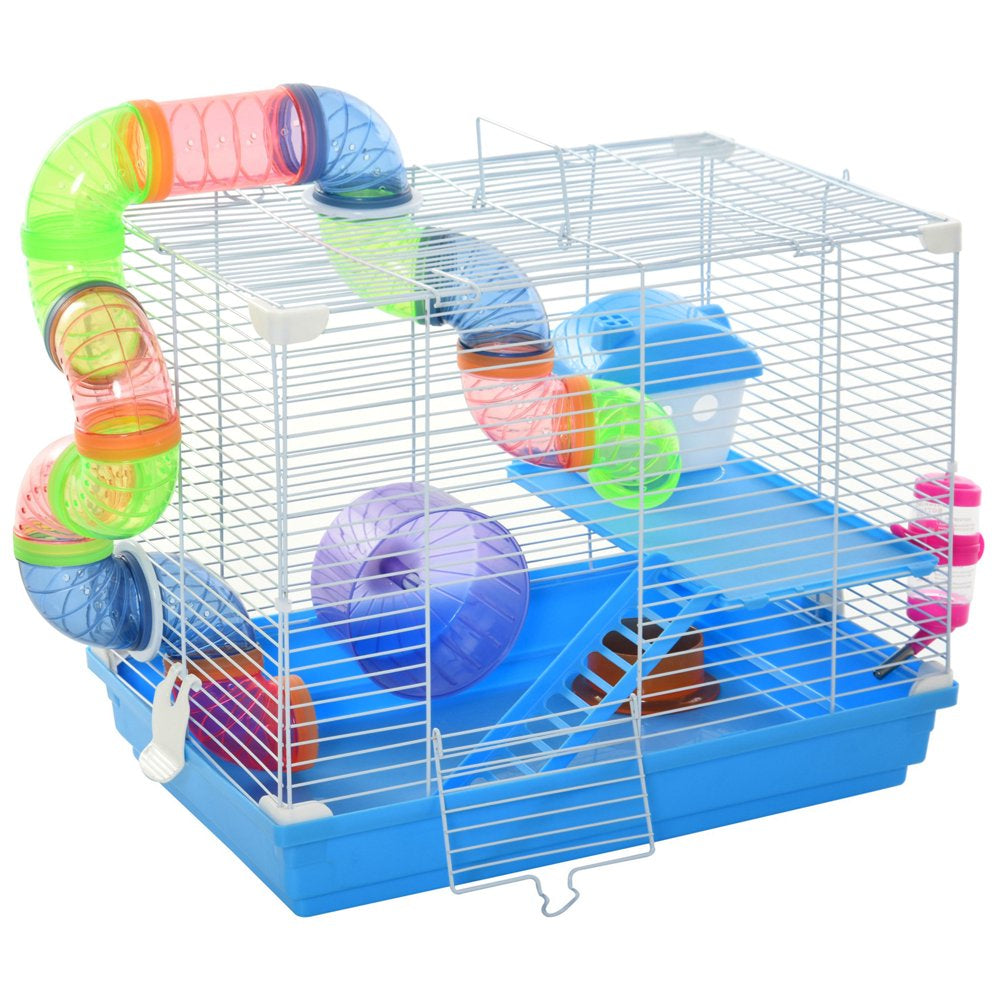 Pawhut 2-Level Hamster Cage Gerbil House Habitat Kit Small Animal Travel Carrier with Exercise Wheel, Play Tubes, Water Bottle, Food Dishes, & Interior Ladder Animals & Pet Supplies > Pet Supplies > Small Animal Supplies > Small Animal Habitats & Cages Aosom LLC   