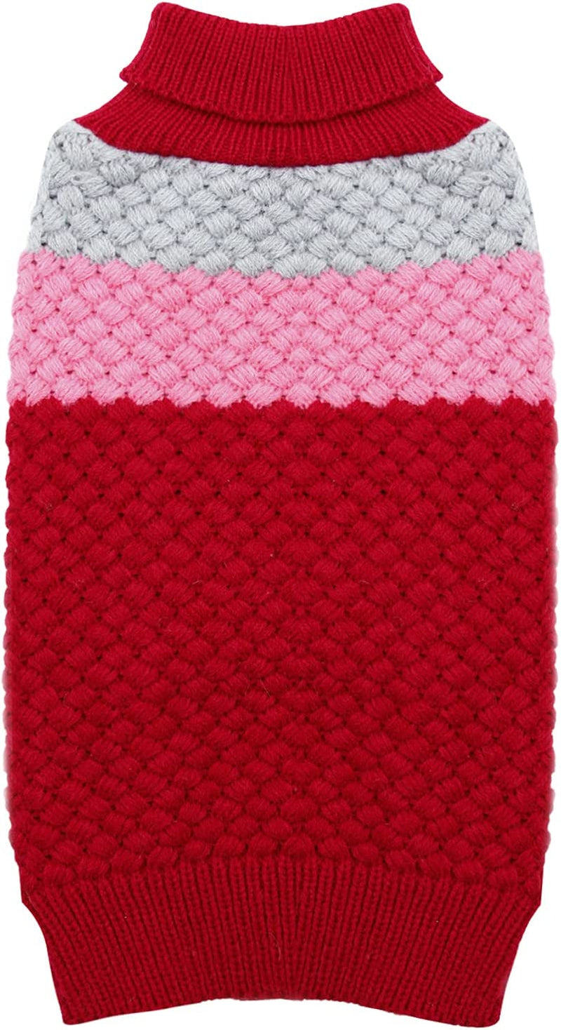 KYEESE 2022 Dog Sweater Color Block with Fuzzy Thread Knitted Turtleneck Dog Knitwear with Leash Hole for Small Dogs Fall Winter Dog Clothes, Pink,M Animals & Pet Supplies > Pet Supplies > Dog Supplies > Dog Apparel kyeese 4# Red X-Small (3-4lbs) 