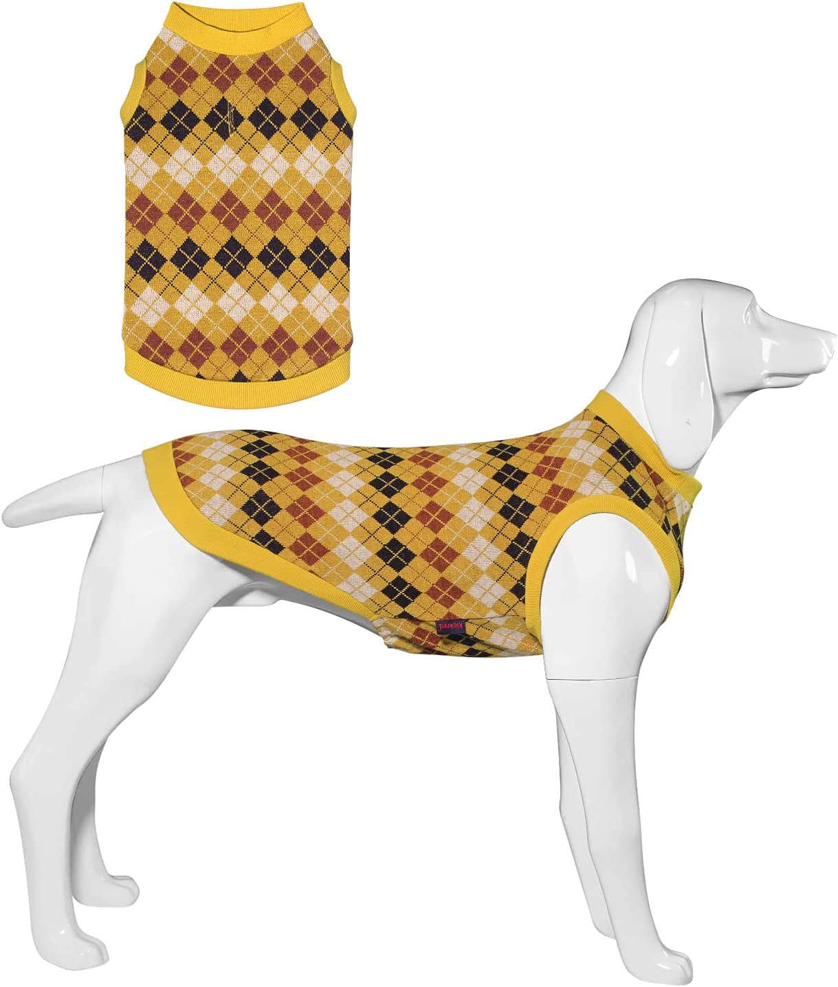 Kickred Dog Sweater Classic Snowflake Pet Knitwear Pullover Vest with Leash Hole, Cold Weather Outfit Winter Clothes for Large Medium Small Dogs Boy Girl Animals & Pet Supplies > Pet Supplies > Dog Supplies > Dog Apparel Kickred Yellow Argyle Medium 