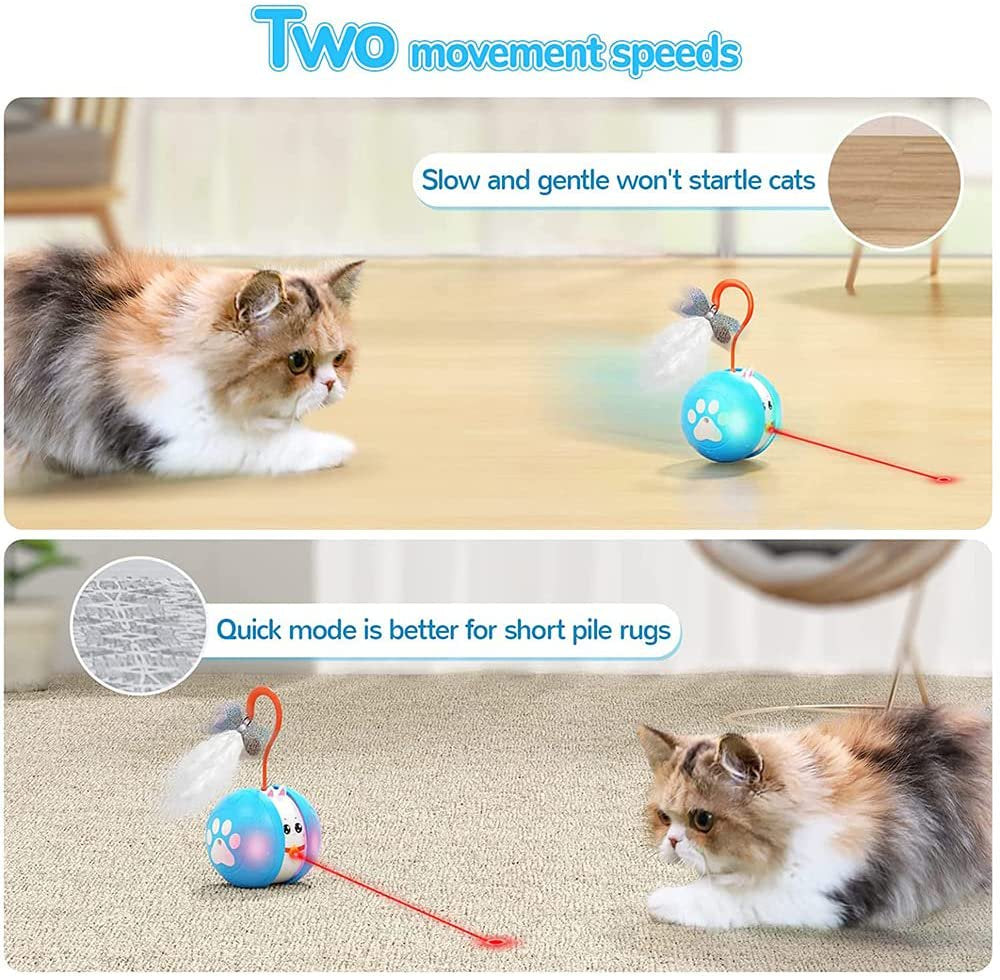 Indoor Cat Toy Automatic Interactive Cat Laser Toy Rechargeable Cat Ball Toy with Feather Animals & Pet Supplies > Pet Supplies > Cat Supplies > Cat Toys Vepnanline   