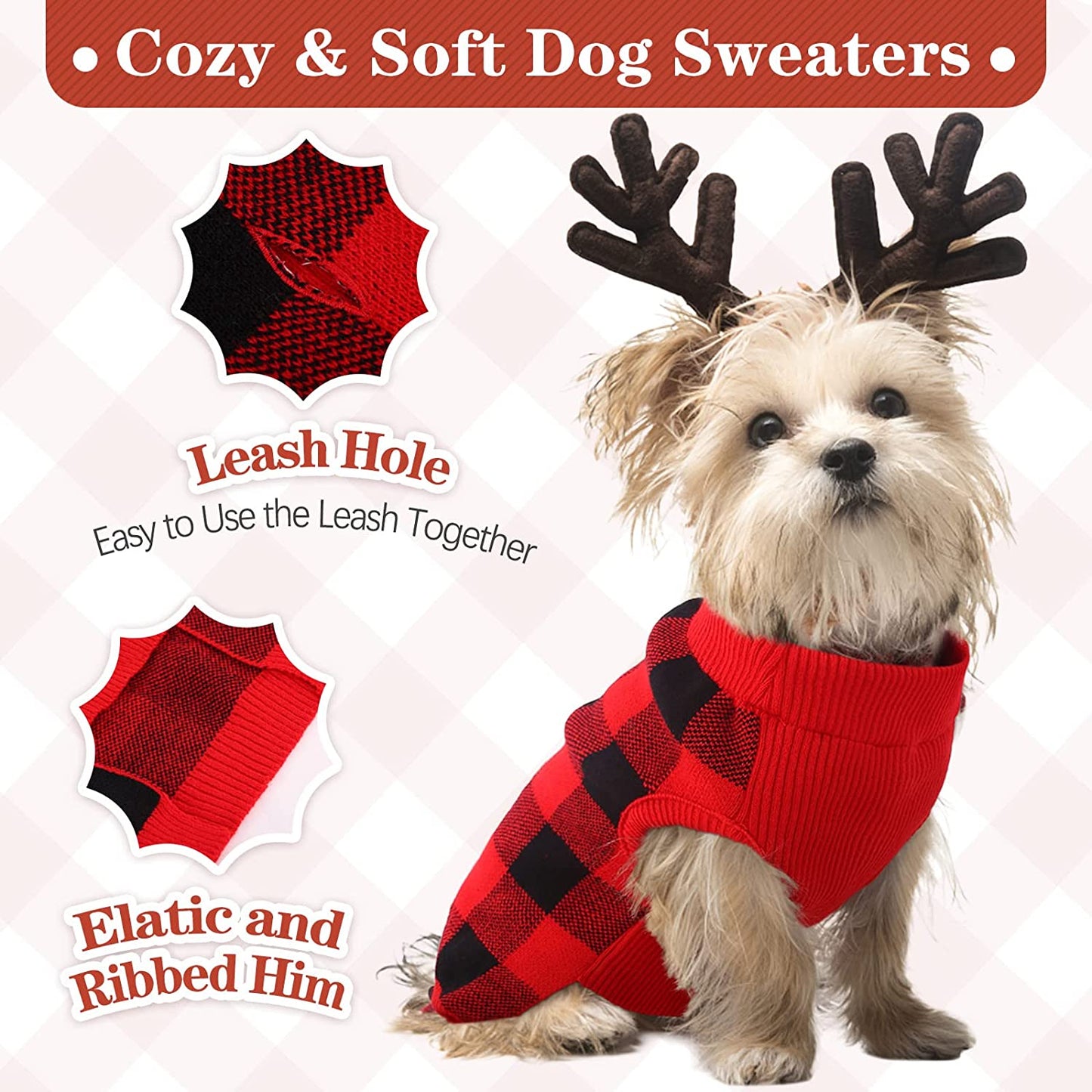 Kuoser Dog Sweater Pullover Knitwear, Dog Christmas Sweaters Classic Plaid Cable Knitted Wear, Dog Turtleneck Puppy Cold Weather Clothes for Small Medium Dogs Animals & Pet Supplies > Pet Supplies > Dog Supplies > Dog Apparel Kuoser   