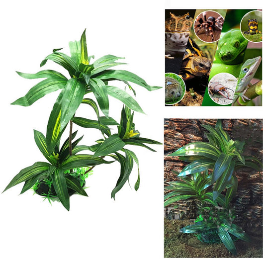 SPRING PARK Green Plastic Terrarium Tank Lifelike Plant Decorative Ornament for Reptiles Amphibians