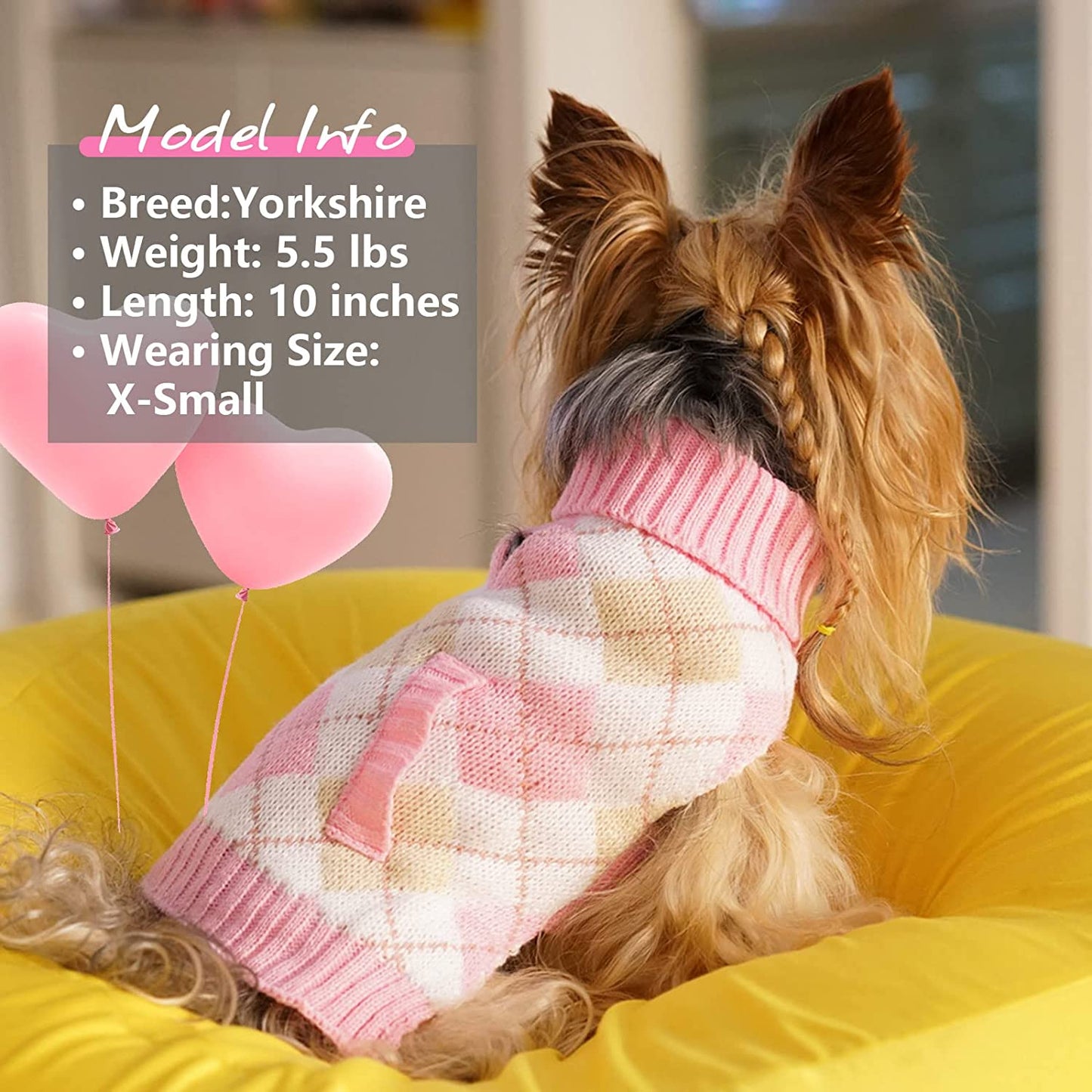 KYEESE Valentines Day Dogs Sweaters for Small Dogs Thicken Turtleneck Pink Doggie Sweater with Leash Hole Knit Pullover Pet Clothes Animals & Pet Supplies > Pet Supplies > Dog Supplies > Dog Apparel kyeese   