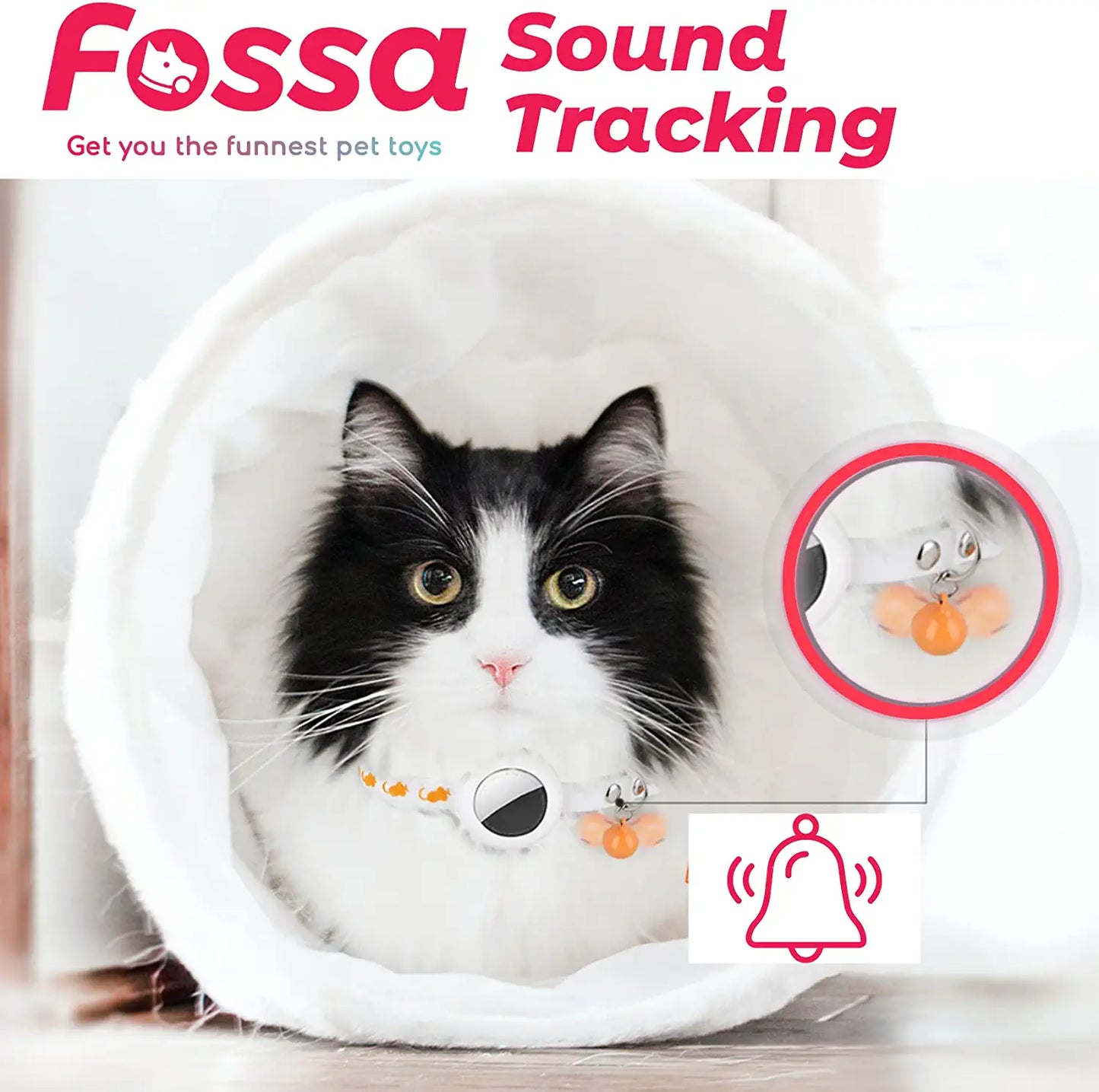 FOSSA Airtag Cat Collar W/ Bell, White