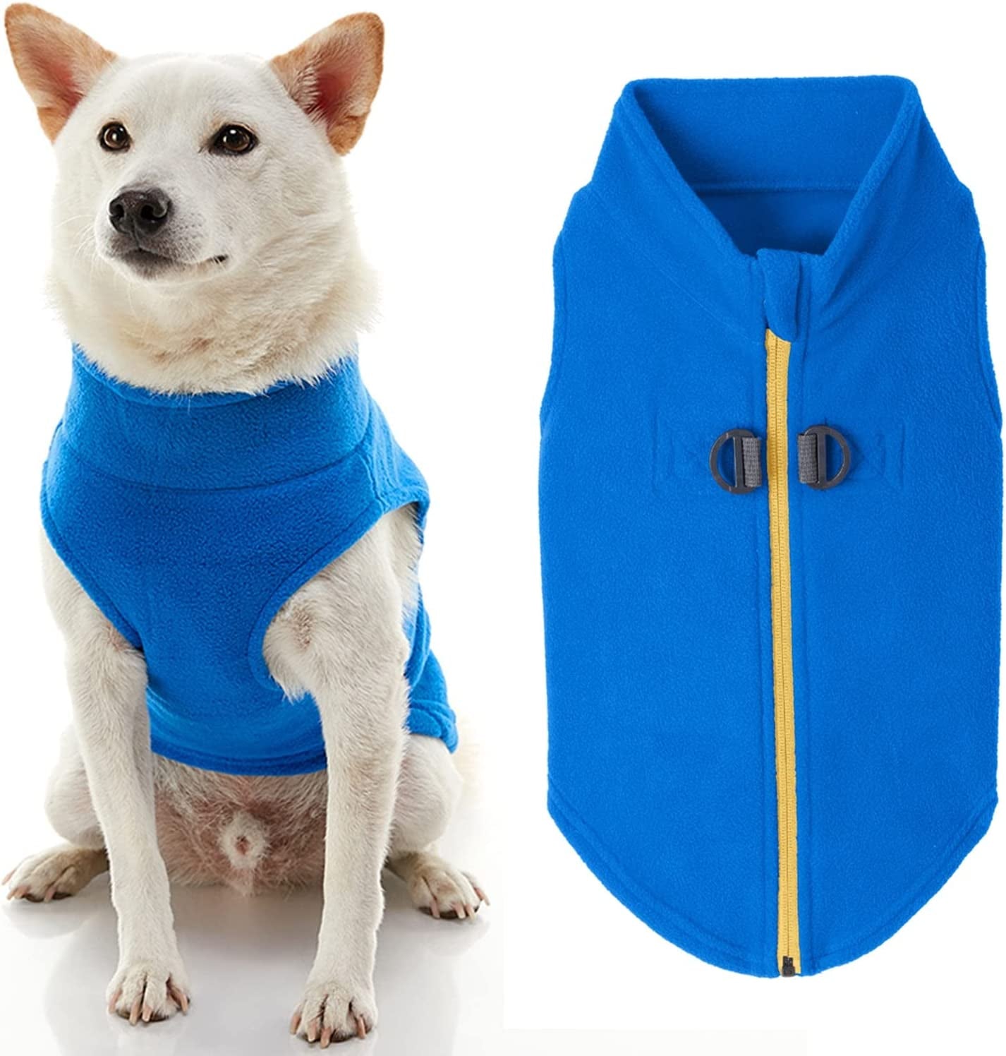 Gooby Zip up Fleece Dog Sweater - Blue, Medium - Warm Pullover Fleece Step-In Dog Jacket with Dual D Ring Leash - Winter Small Dog Sweater - Dog Clothes for Small Dogs Boy and Medium Dogs Animals & Pet Supplies > Pet Supplies > Dog Supplies > Dog Apparel Inafiction USA Blue X-Small chest (~11") 