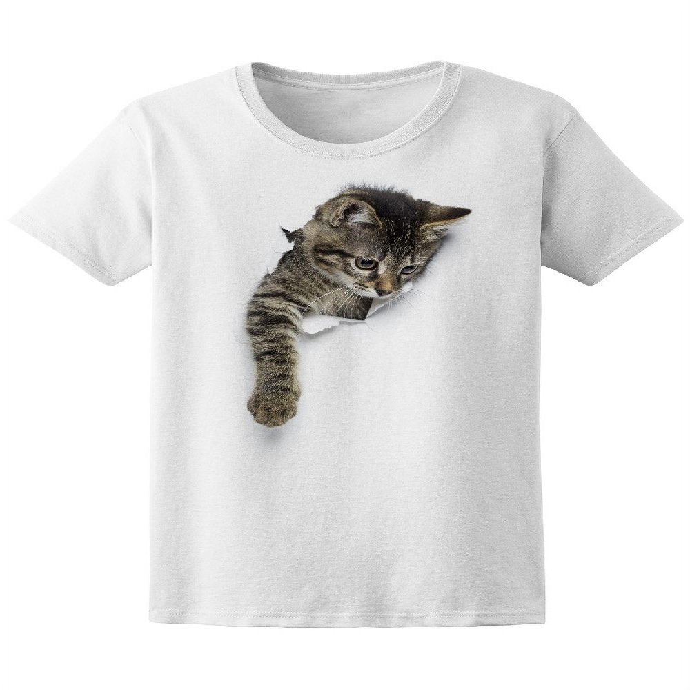 Kitty in Hole Tabby Cat Getting T-Shirt Women -Image by Shutterstock Medium Animals & Pet Supplies > Pet Supplies > Cat Supplies > Cat Apparel Smartprints   