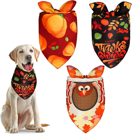 URATOT 3 Pack Thanksgiving Dog Bandanas Fall Harvest Pet Kerchief Scarf Turkey Pumpkin Bandana Bibs for Thanksgiving Holiday Party Animals & Pet Supplies > Pet Supplies > Dog Supplies > Dog Apparel URATOT   