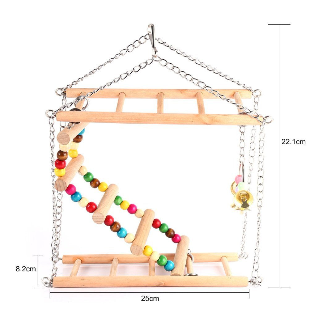 Pet Hanging Ladder Wooden Suspension Bridge Steps Stairs Climbing Swing Double-Layer Toys for Bird Parakeet Hamster Budgie Cockatiel Parrot Hammock Cage Toy Animals & Pet Supplies > Pet Supplies > Bird Supplies > Bird Toys FAGINEY   