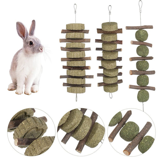 Taihexin 3PCS Bunny Chew Toys for Teeth Grinding, Improve Dental Health, 100% Natural Apple Wood Sticks Timothy Grass Cake Treats for Rabbits Hamsters Guinea Pigs Chinchillas Animals & Pet Supplies > Pet Supplies > Small Animal Supplies > Small Animal Treats Taihexin   