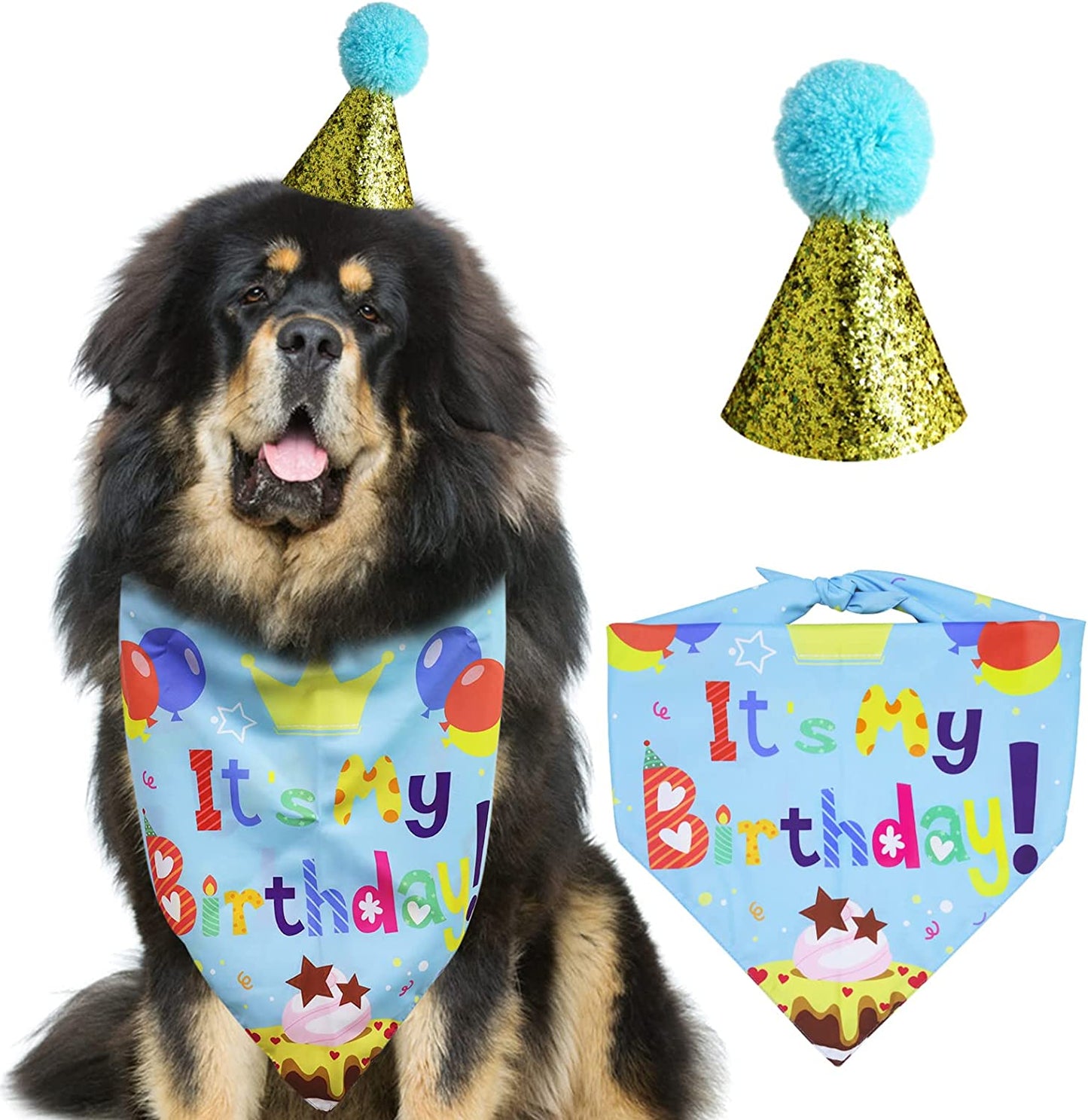 Extra Large Dog Birthday Bandanas，Humomo 28''-42'' XXXL Dog Bandanas Large Breed Birthday Praty Gift Dog Scarf Kerchief Adjustable Bib Set with Cute Hat for Large Dogs Animals & Pet Supplies > Pet Supplies > Dog Supplies > Dog Apparel HUMOMO   